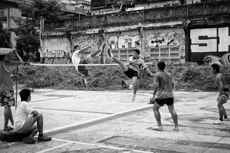 Games of sepak takraw can be spotted throughout Bangkok's parks and streets.