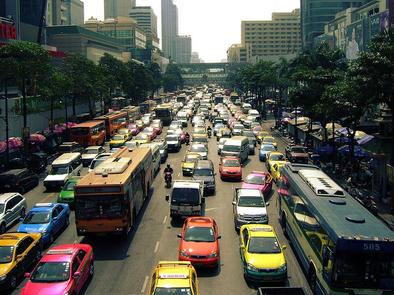 Traffic jams, seen here on Ratchadamri Road, are common in Bangkok.