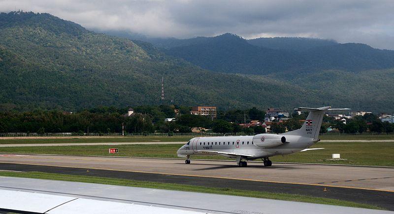 Chiang Mai International Airport showing Doi Suthep temple in the upper left corner