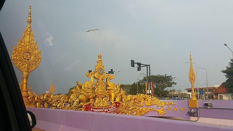 A road tunnel decorated with Thai style art in front of Chiang Rai International Airport in Chiang Rai, Thailand